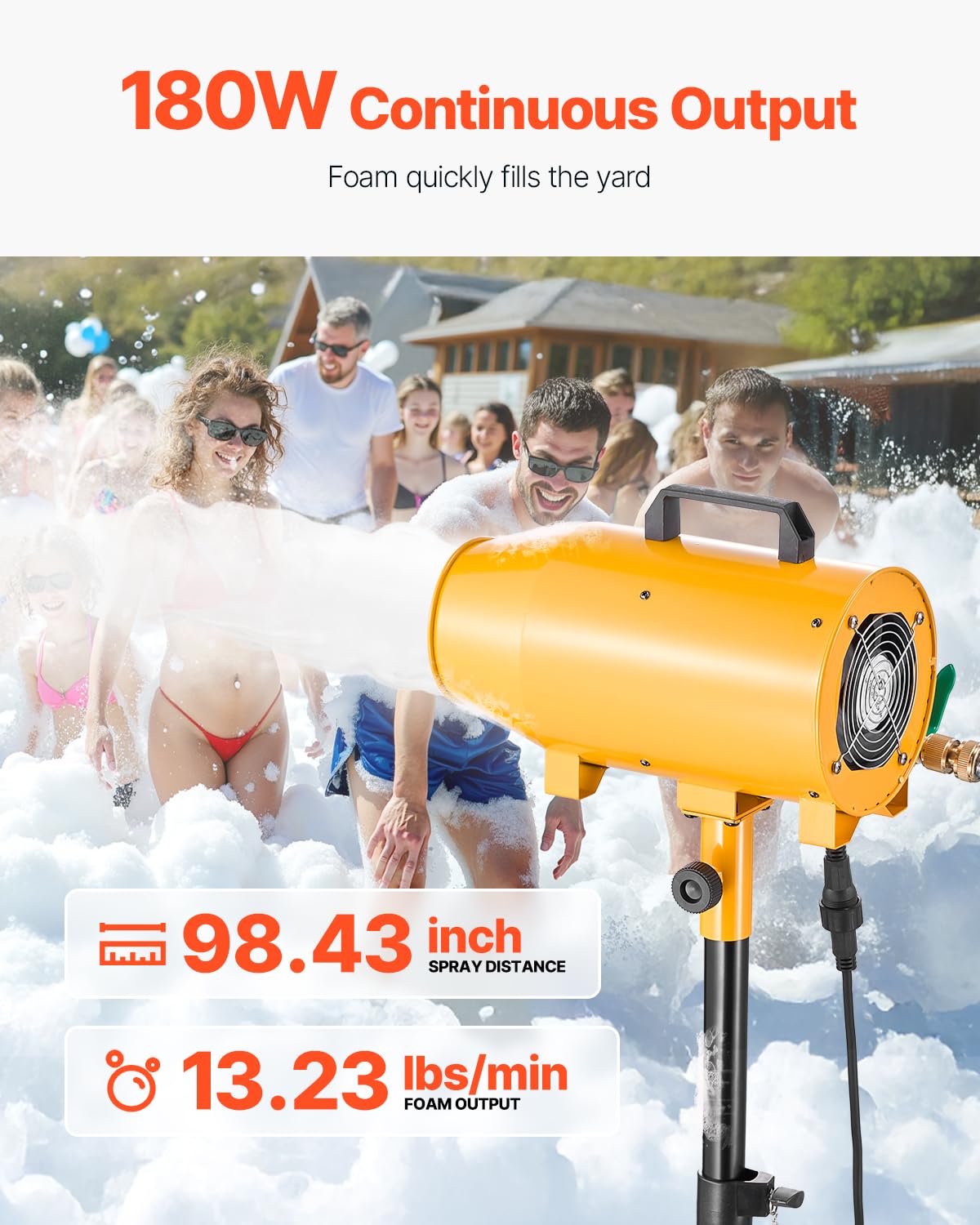 VEVOR Foam Machine, 180 W Party Foam Cannon, Portable Foam Maker with a Tripod Stand, Foam Party Machine with a Submersible Pump